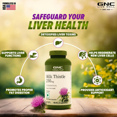 GNC Herbal Plus Milk Thistle -90 Capsules , Protects Liver Health