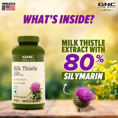 GNC Herbal Plus Milk Thistle -90 Capsules , Protects Liver Health