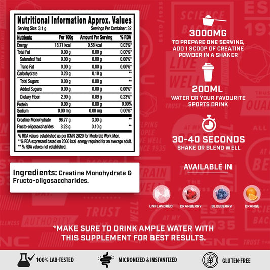 GNC Pro Performance Creatine Monohydrate 100g - 33 Servings