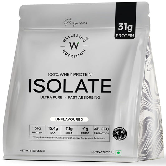 Wellbeing Nutrition Whey Protein Isolate 1kg| 31g Protein