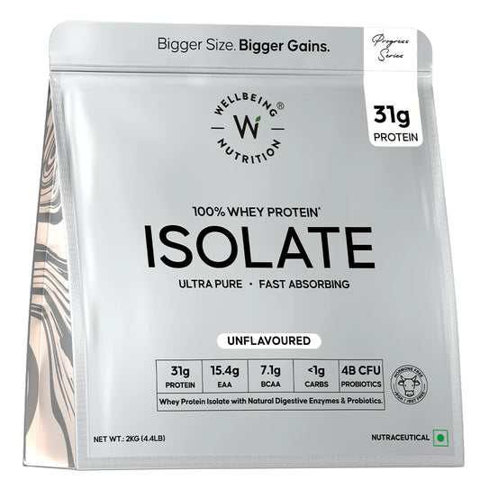 Wellbeing Nutrition Whey Protein Isolate 31g | 4B CFU Probiotics | 2 Kg