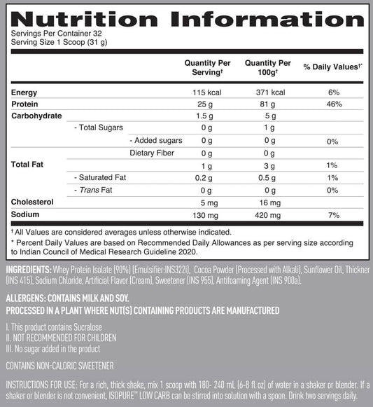 Isopure Low Carb 100% Whey Protein Isolate -2.2 Lbs ( 1 kg )