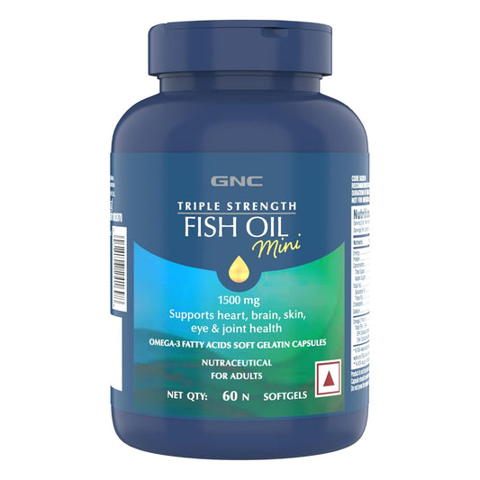 GNC Triple Strength Fish Oil - 1500 mg Fish Oil with 900 mg of highly absorbable EPA/DHA Omega-3 - 60 Softgels