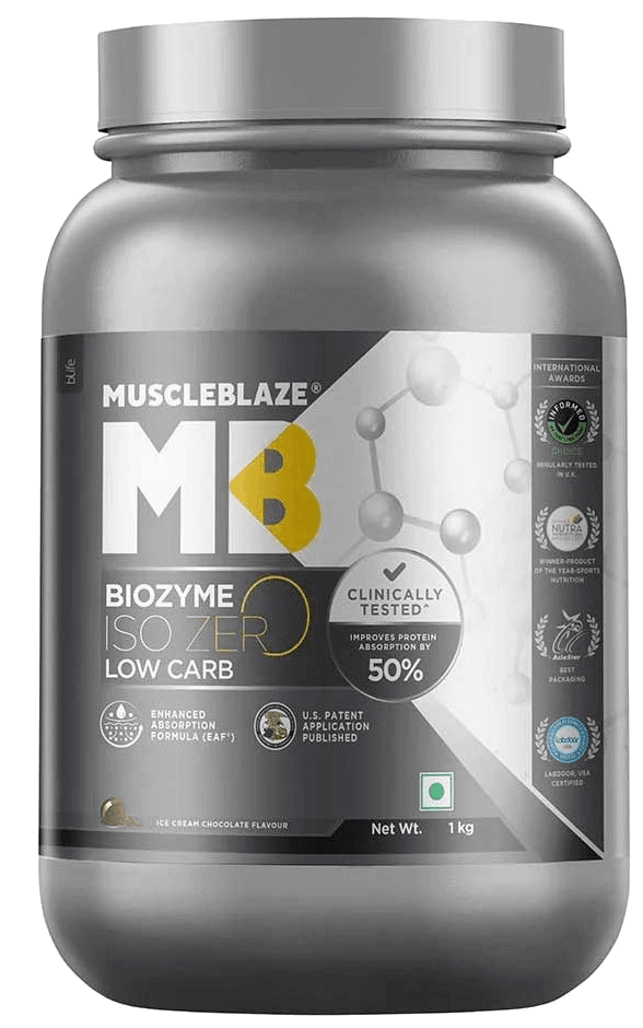 MuscleBlaze Biozyme Iso-Zero Low Carb Whey Protein Isolate - 1 Kg
