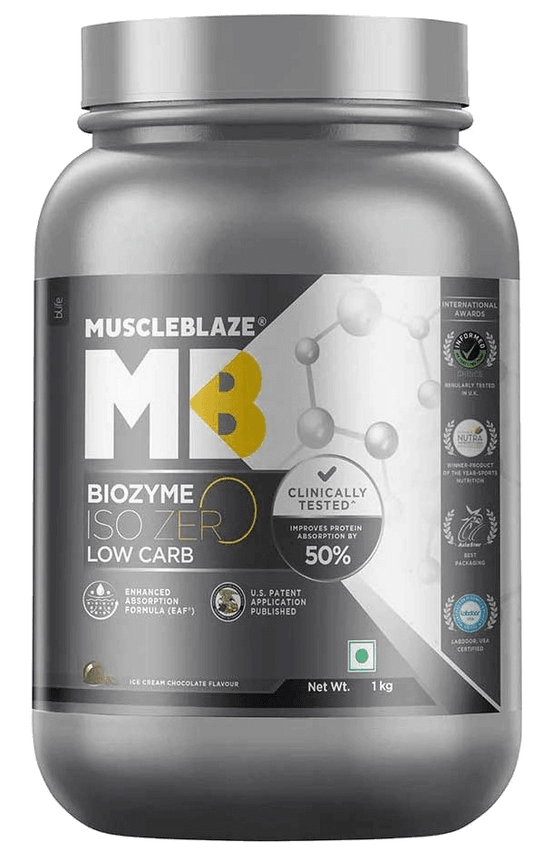 MuscleBlaze Biozyme Iso-Zero Low Carb Whey Protein Isolate - 1 Kg