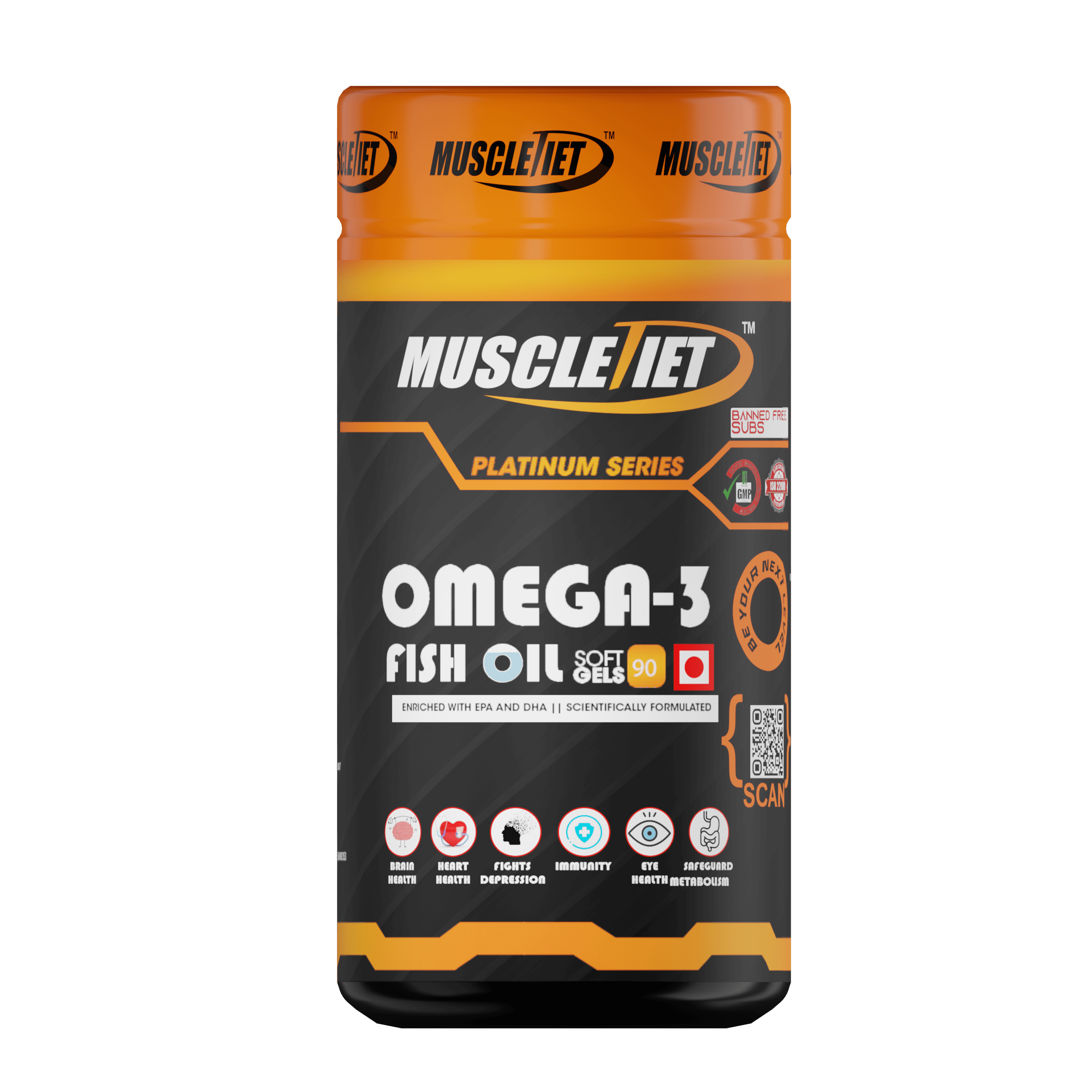 Muscle Diet Platinum Triple Strength Omega -3 Fish Oil - 90 Softgel (with Higher Strength EPA & DHA )