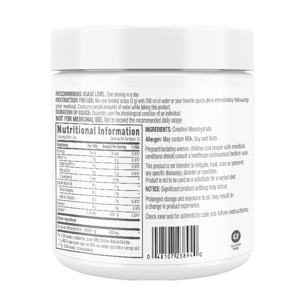 GNC Pro Performance Creatine Monohydrate 100g - 33 Servings