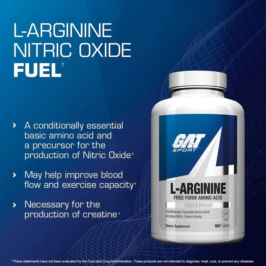 GAT L-Arginine Free Form Amino Acid - 180 Tablets 