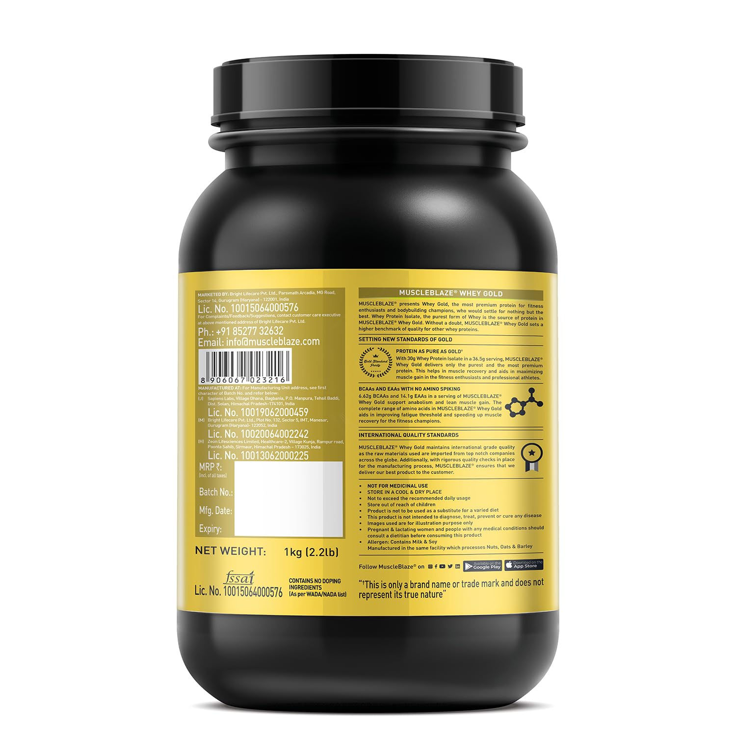 MuscleBlaze Whey Gold 100% Whey Isolate Protein - 1 Kg